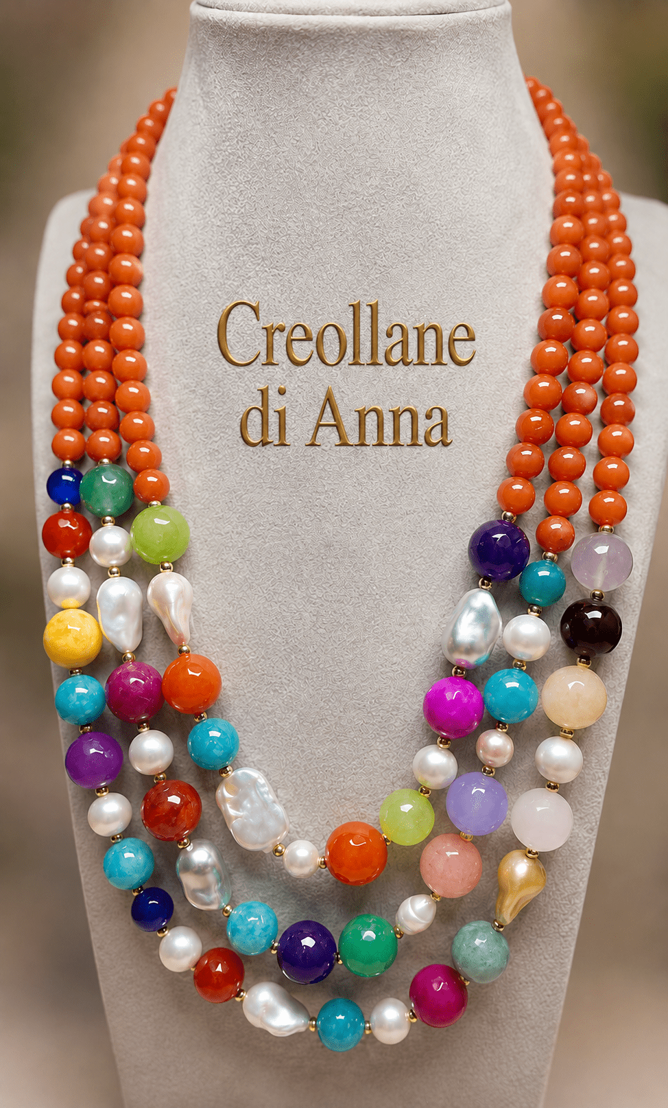 Collane Collana Girocollo Artigianale Multifilo Handmade | Agata, Giada, Perle di Maiorca e Scaramazza | Made in Italy - Handmade Made in Italy