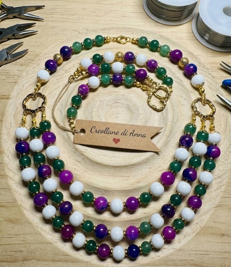 Collane Collana Girocollo in Agata Tinta, Opale e Crisoprasio | Handmade Italia - Handmade Made in Italy