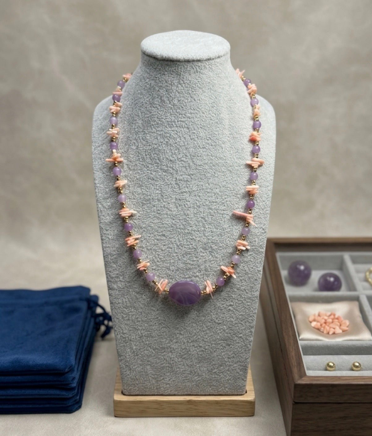 Collane Collana girocollo in ametista lavanda e corallo bambù rosa | Handmade Italia - Handmade Made in Italy
