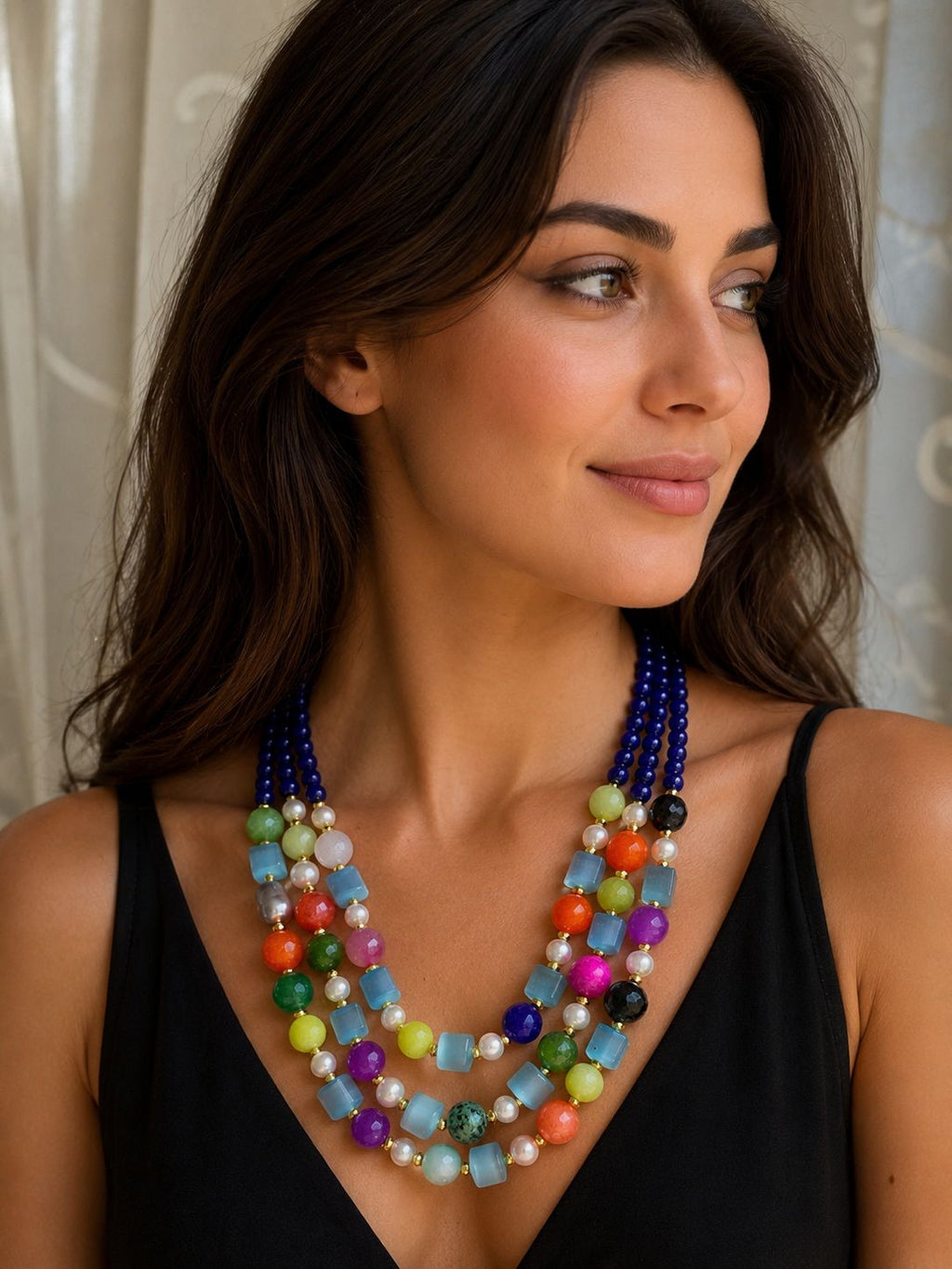 Collane Collana girocollo multifilo agata e giade blu multicolore | Handmade Italia - Handmade Made in Italy