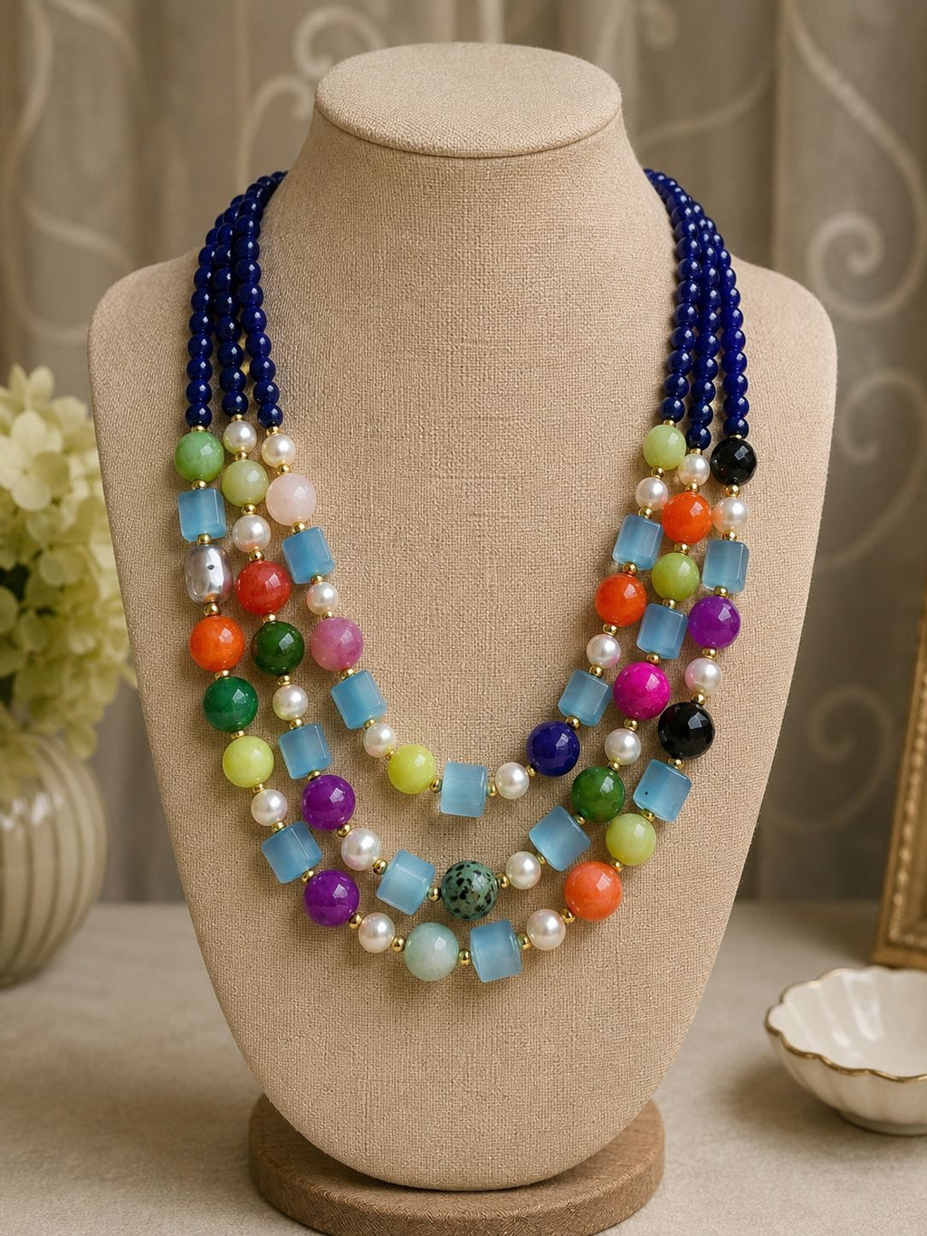 Collane Collana girocollo multifilo agata e giade blu multicolore | Handmade Italia - Handmade Made in Italy
