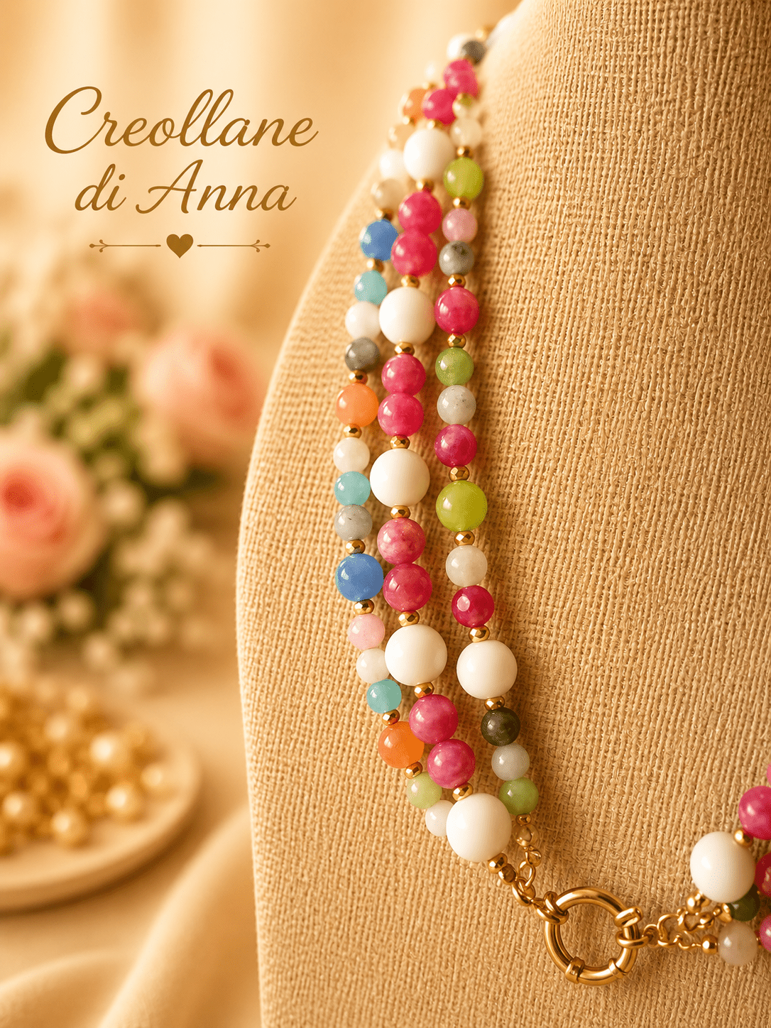 Collane Collana Girocollo Multifilo Agata Multicolore con Ciondolo Stella Marina | Made in Italy - Handmade Made in Italy