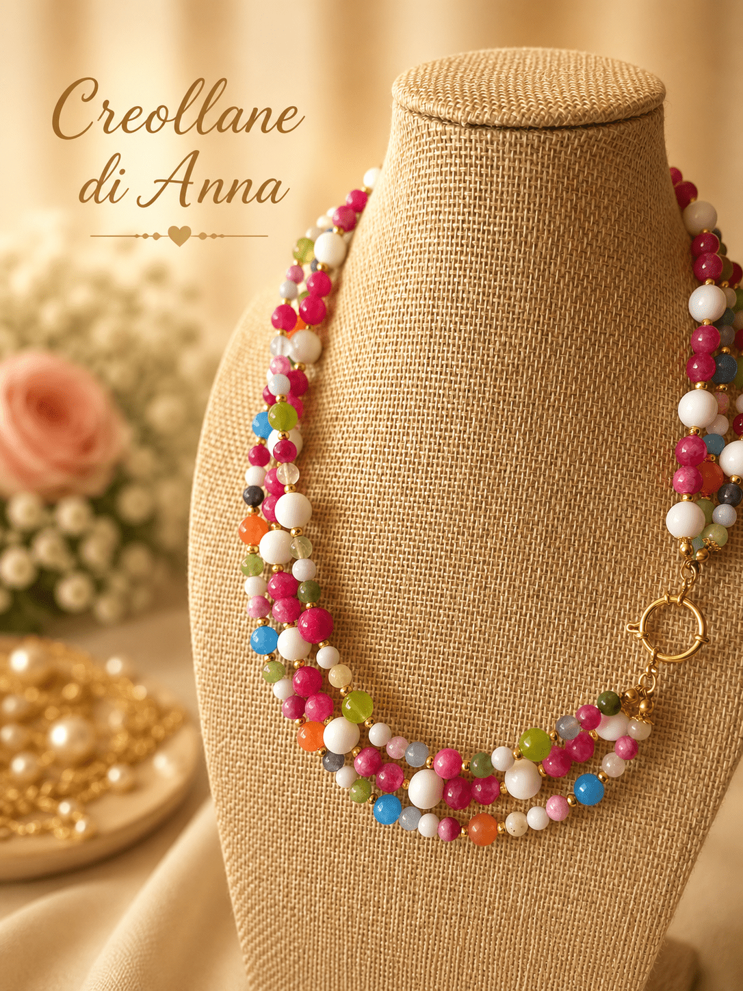 Collane Collana Girocollo Multifilo Agata Multicolore con Ciondolo Stella Marina | Made in Italy - Handmade Made in Italy