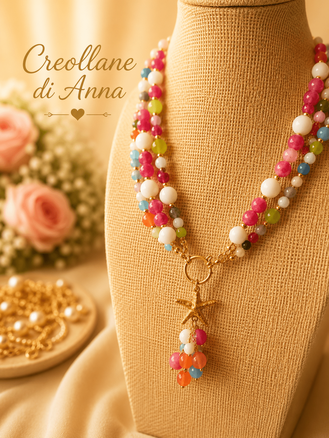 Collane Collana Girocollo Multifilo Agata Multicolore con Ciondolo Stella Marina | Made in Italy - Handmade Made in Italy