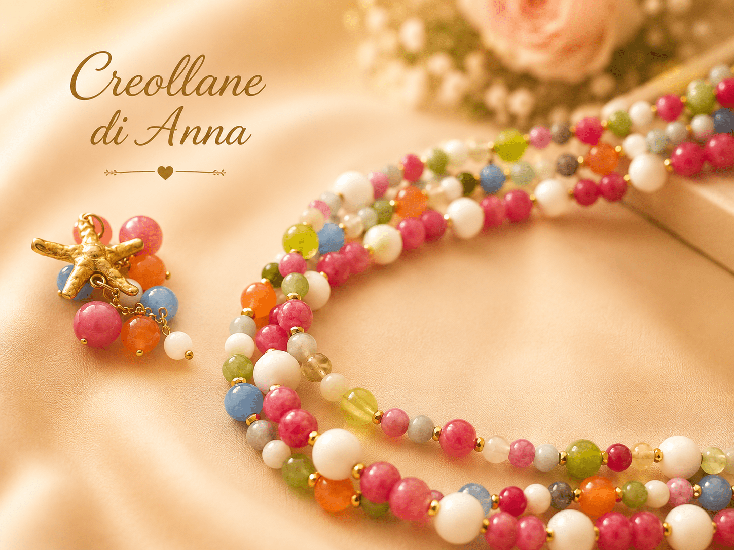 Collane Collana Girocollo Multifilo Agata Multicolore con Ciondolo Stella Marina | Made in Italy - Handmade Made in Italy