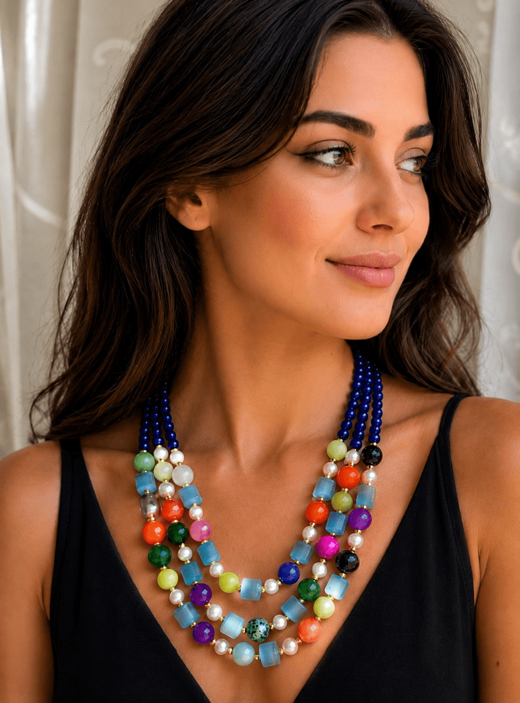 Collane Collana Girocollo Multifilo Artigianale Handmade | Agata, Giada Multicolore e Occhio di Gatto | Made in Italy - Handmade Made in Italy