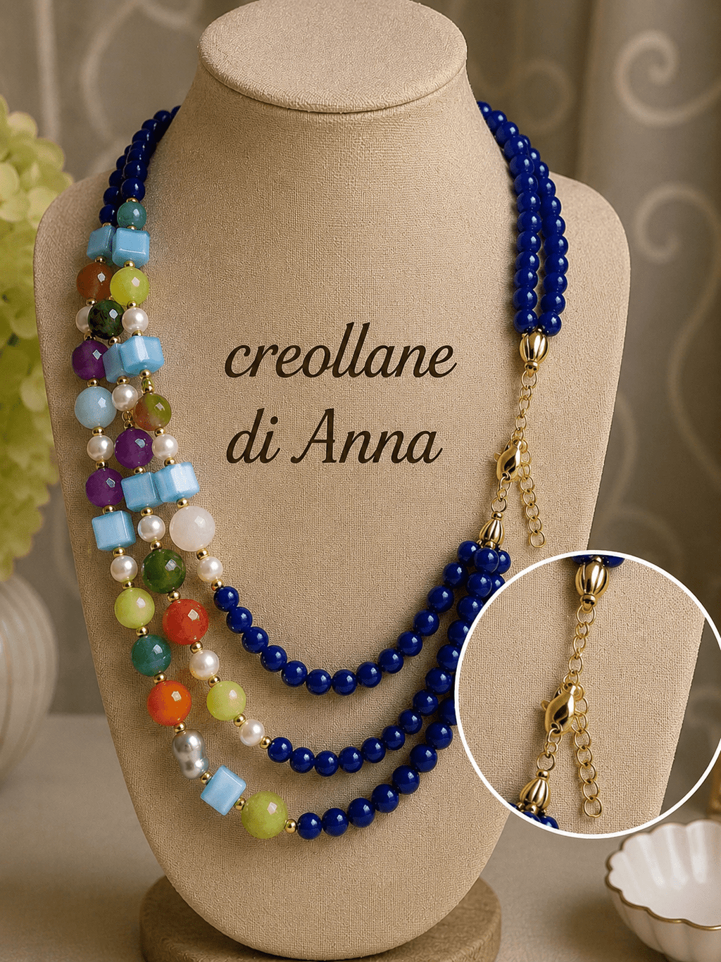 Collane Collana Girocollo Multifilo Artigianale Handmade | Agata, Giada Multicolore e Occhio di Gatto | Made in Italy - Handmade Made in Italy