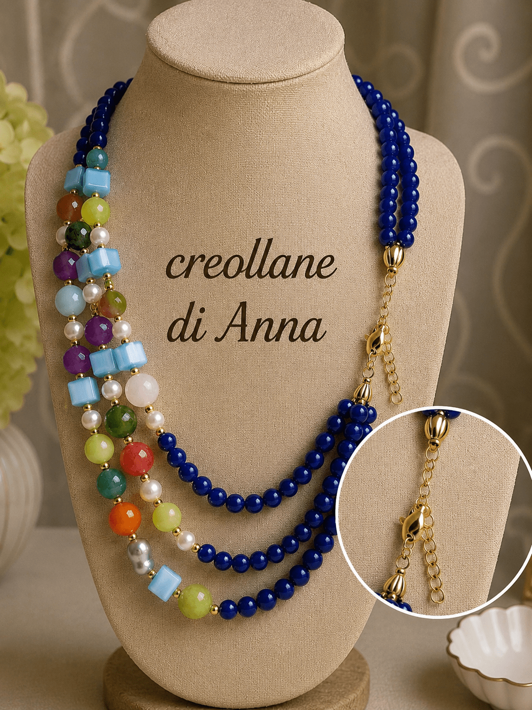 Collane Collana Girocollo Multifilo Artigianale Handmade | Agata, Giada Multicolore e Occhio di Gatto | Made in Italy - Handmade Made in Italy