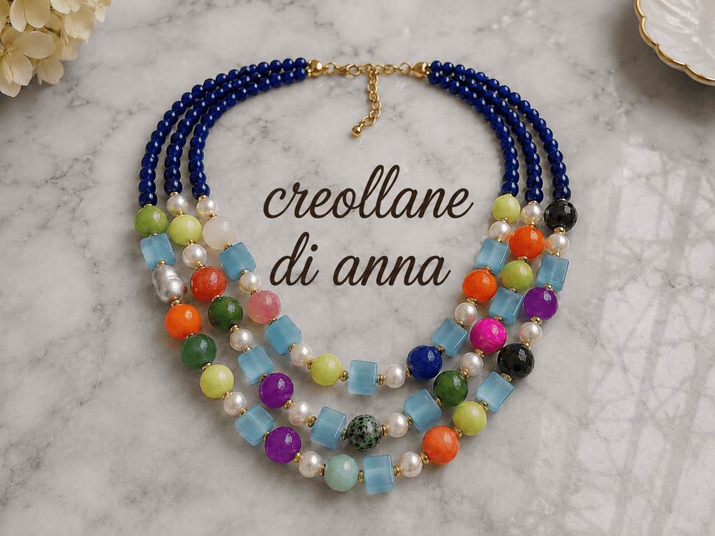 Collane Collana Girocollo Multifilo Artigianale Handmade | Agata, Giada Multicolore e Occhio di Gatto | Made in Italy - Handmade Made in Italy