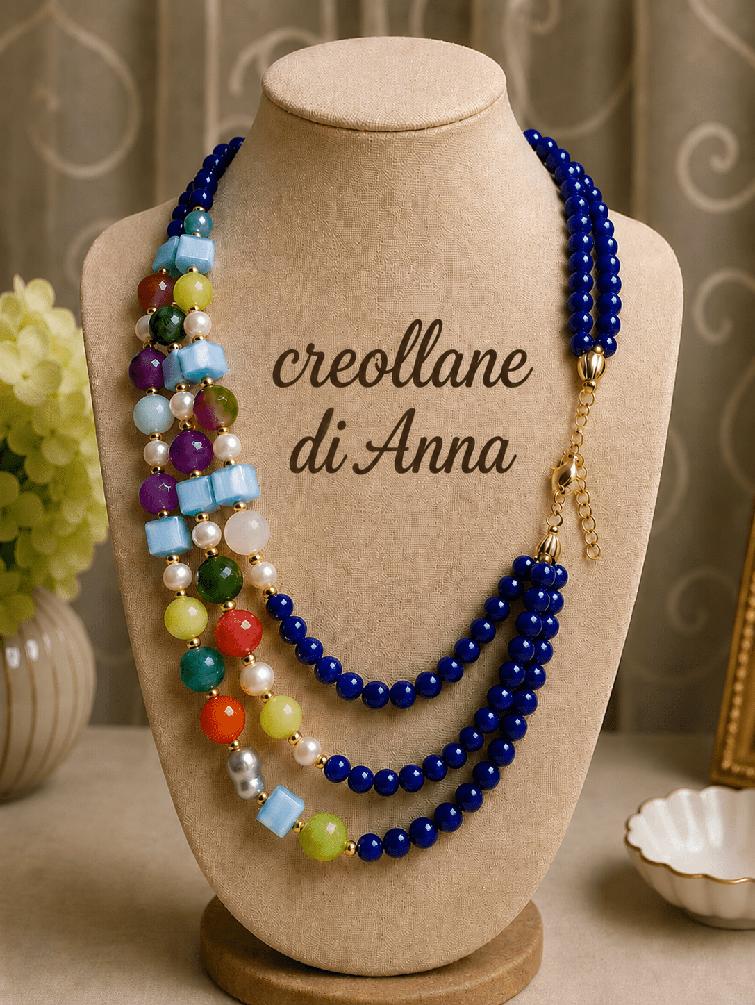 Collane Collana Girocollo Multifilo Artigianale Handmade | Agata, Giada Multicolore e Occhio di Gatto | Made in Italy - Handmade Made in Italy