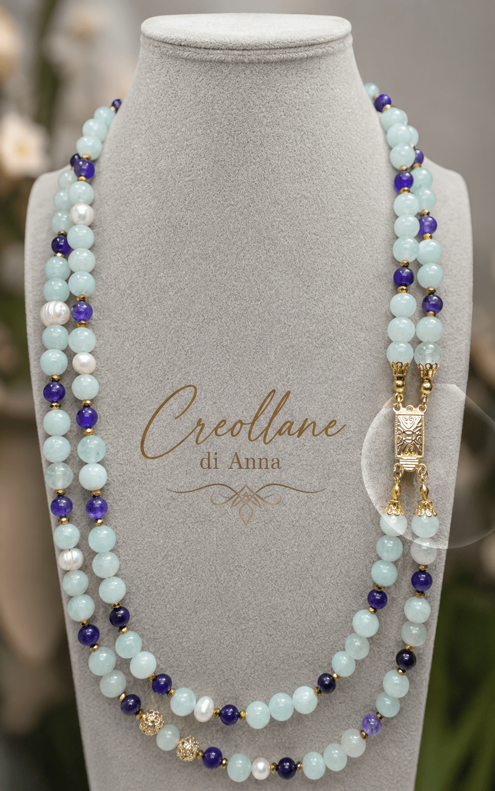 Collane Collana Girocollo Multifilo Artigianale Handmade | Agata, Giadeite, Perle di Fiume e Cristalli | Made in Italy - Handmade Made in Italy