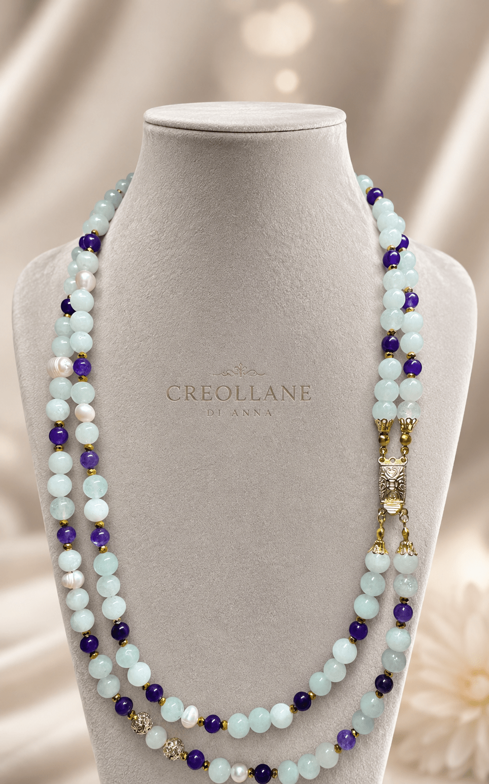 Collane Collana Girocollo Multifilo Artigianale Handmade | Agata, Giadeite, Perle di Fiume e Cristalli | Made in Italy - Handmade Made in Italy