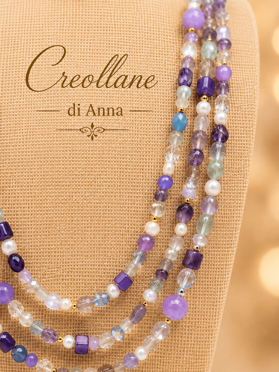 Collane Collana Girocollo Multifilo Artigianale Handmade | Fluorite, Giada, Perle di Fiume e Madreperla | Made in Italy - Handmade Made in Italy