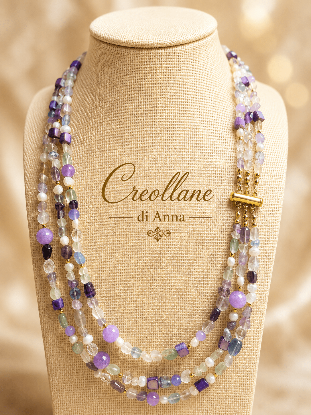 Collane Collana Girocollo Multifilo Artigianale Handmade | Fluorite, Giada, Perle di Fiume e Madreperla | Made in Italy - Handmade Made in Italy