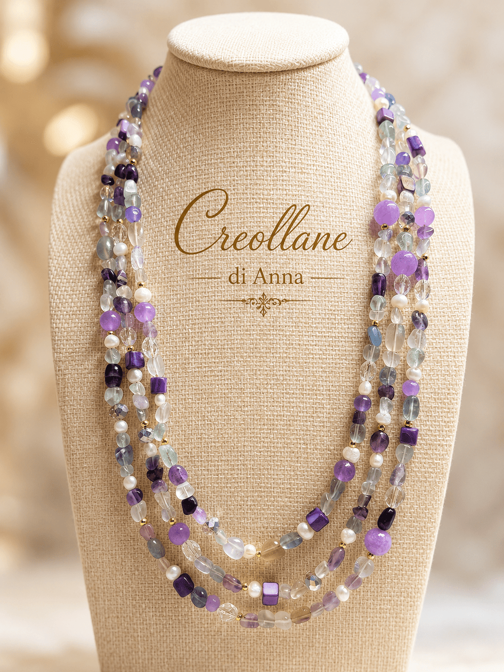 Collane Collana Girocollo Multifilo Artigianale Handmade | Fluorite, Giada, Perle di Fiume e Madreperla | Made in Italy - Handmade Made in Italy