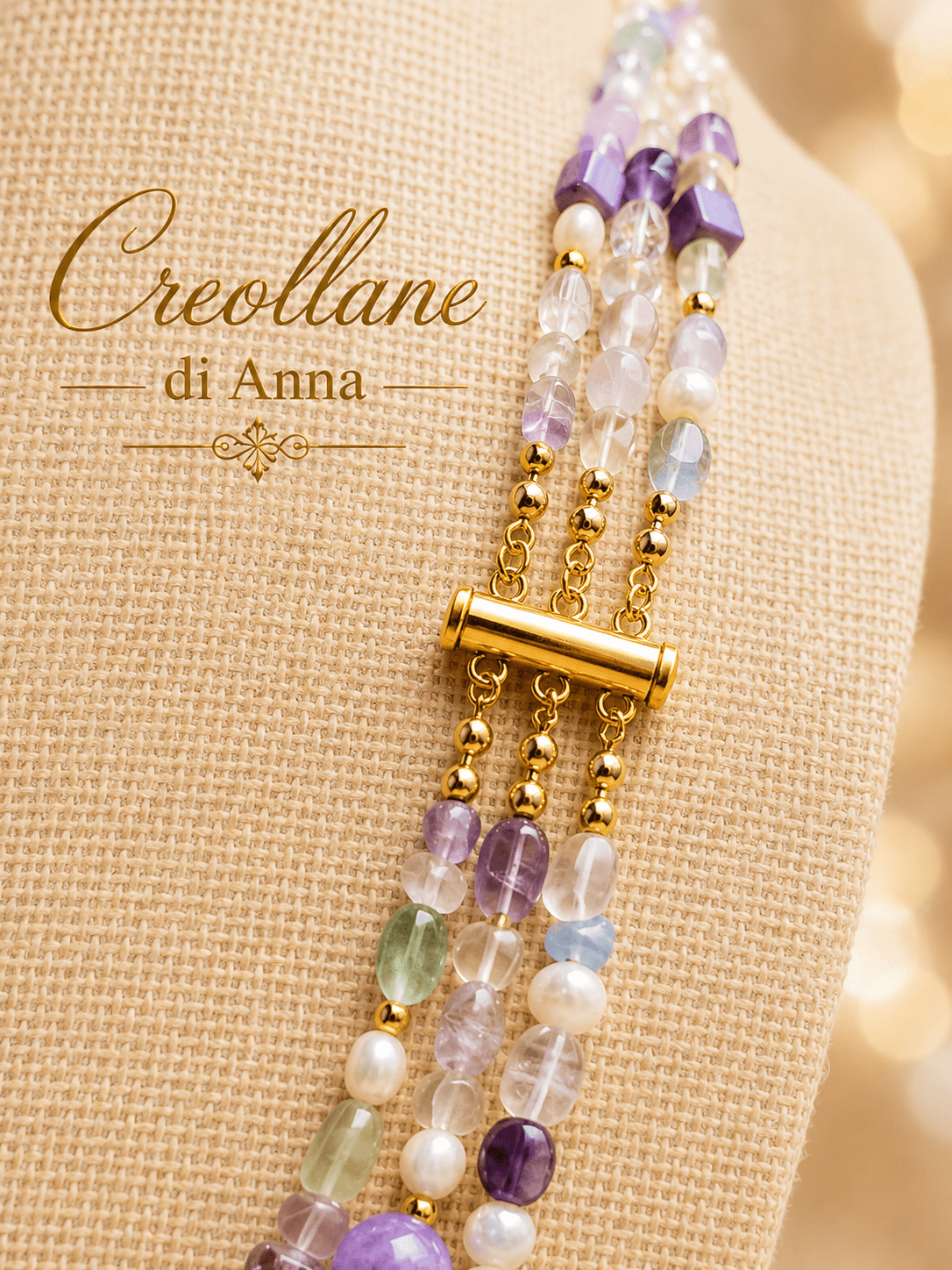 Collane Collana Girocollo Multifilo Artigianale Handmade | Fluorite, Giada, Perle di Fiume e Madreperla | Made in Italy - Handmade Made in Italy