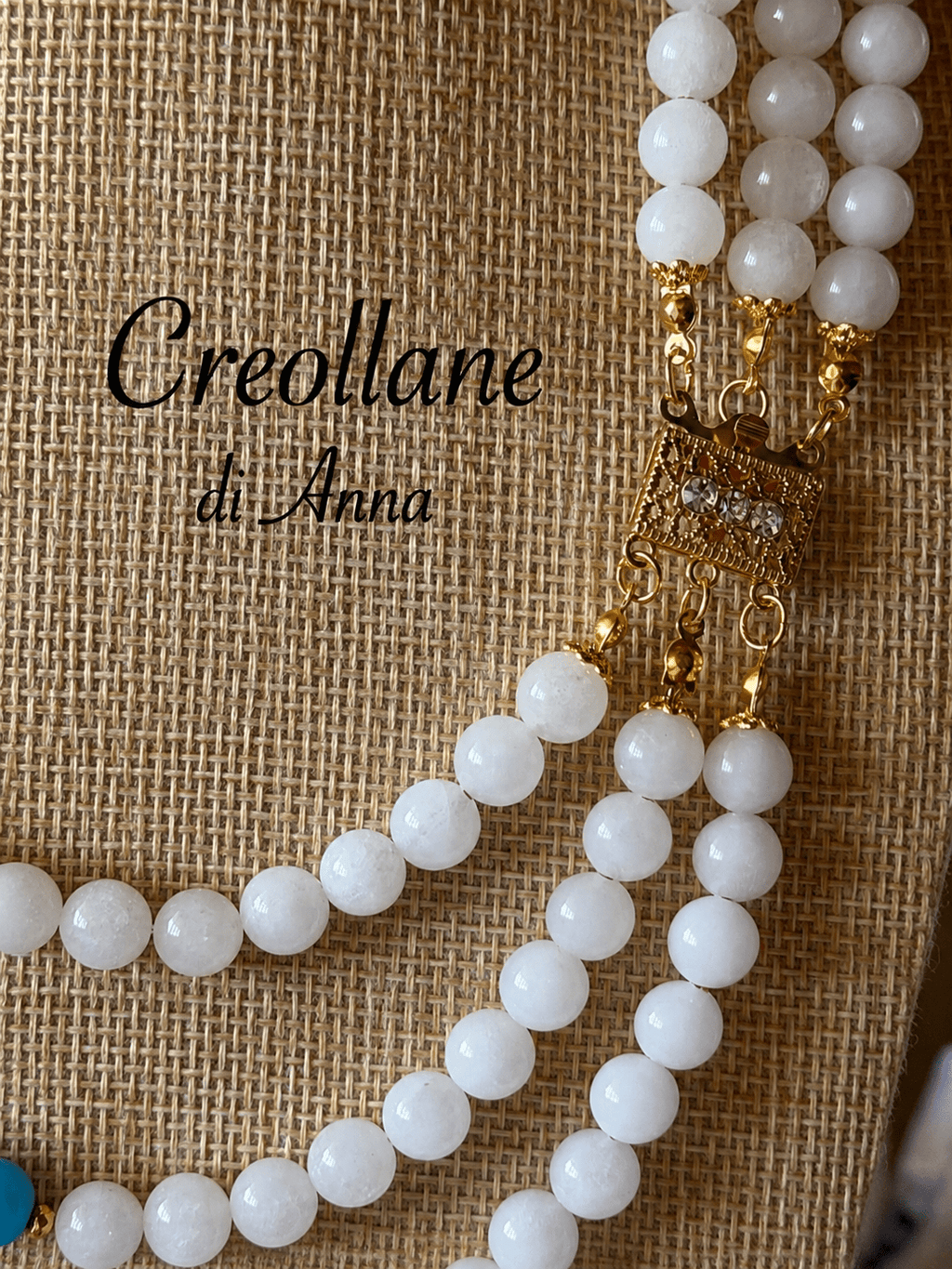 Collana Girocollo Multifilo Giada Giadeite, Agata Blu, Agata Azzurra e Inserti Oro | Handmade Made in Italy