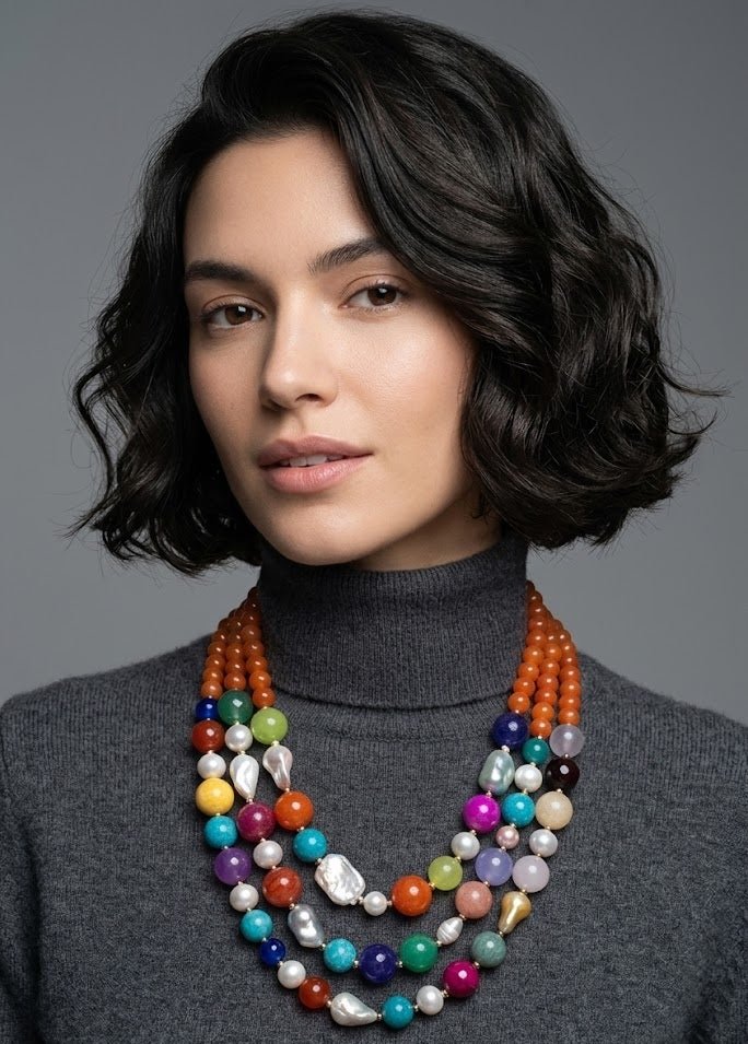 Collane Collana girocollo multifilo in pietra naturale e perle | Handmade Italia - Handmade Made in Italy