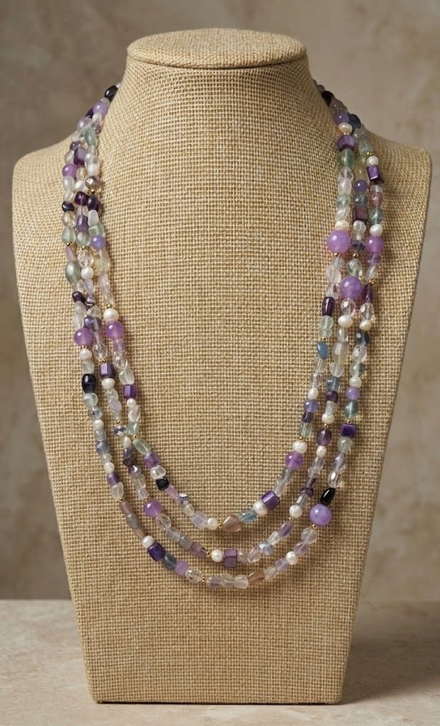 Collane Collana girocollo multifilo in pietra naturale fluorite | Handmade Italia - Handmade Made in Italy