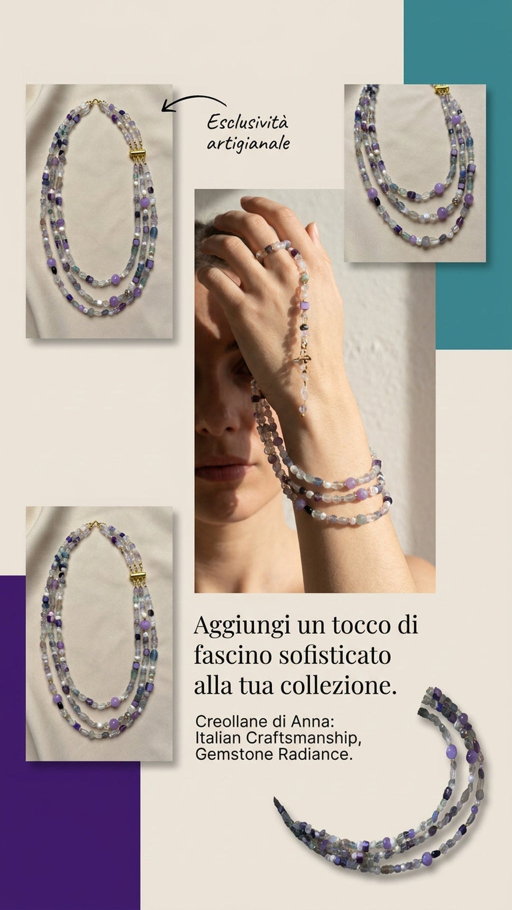 Collane Collana girocollo multifilo in pietra naturale fluorite | Handmade Italia - Handmade Made in Italy