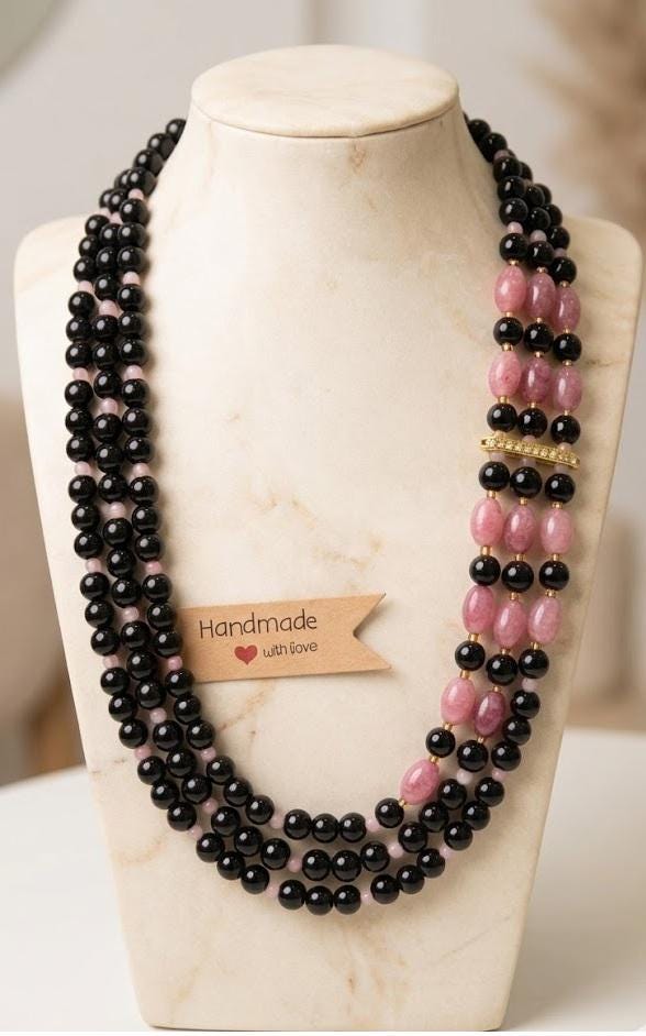 Collane Collana girocollo multifilo in pietra naturale onice e quarzo | Handmade Italia - Handmade Made in Italy