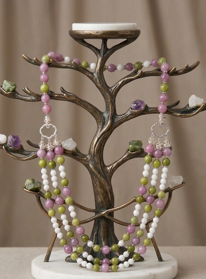 Collane Collana Girocollo Multifilo in Quarzo Rosa, Opale e Serpentino | Handmade Italia - Handmade Made in Italy