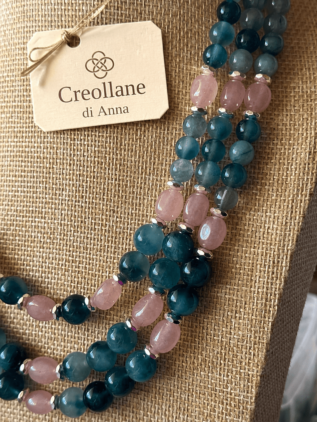 Collane Collana Girocollo Multifilo Pietra Ottanio, Quarzo Rosa e Ematite | Made in Italy - Handmade Made in Italy