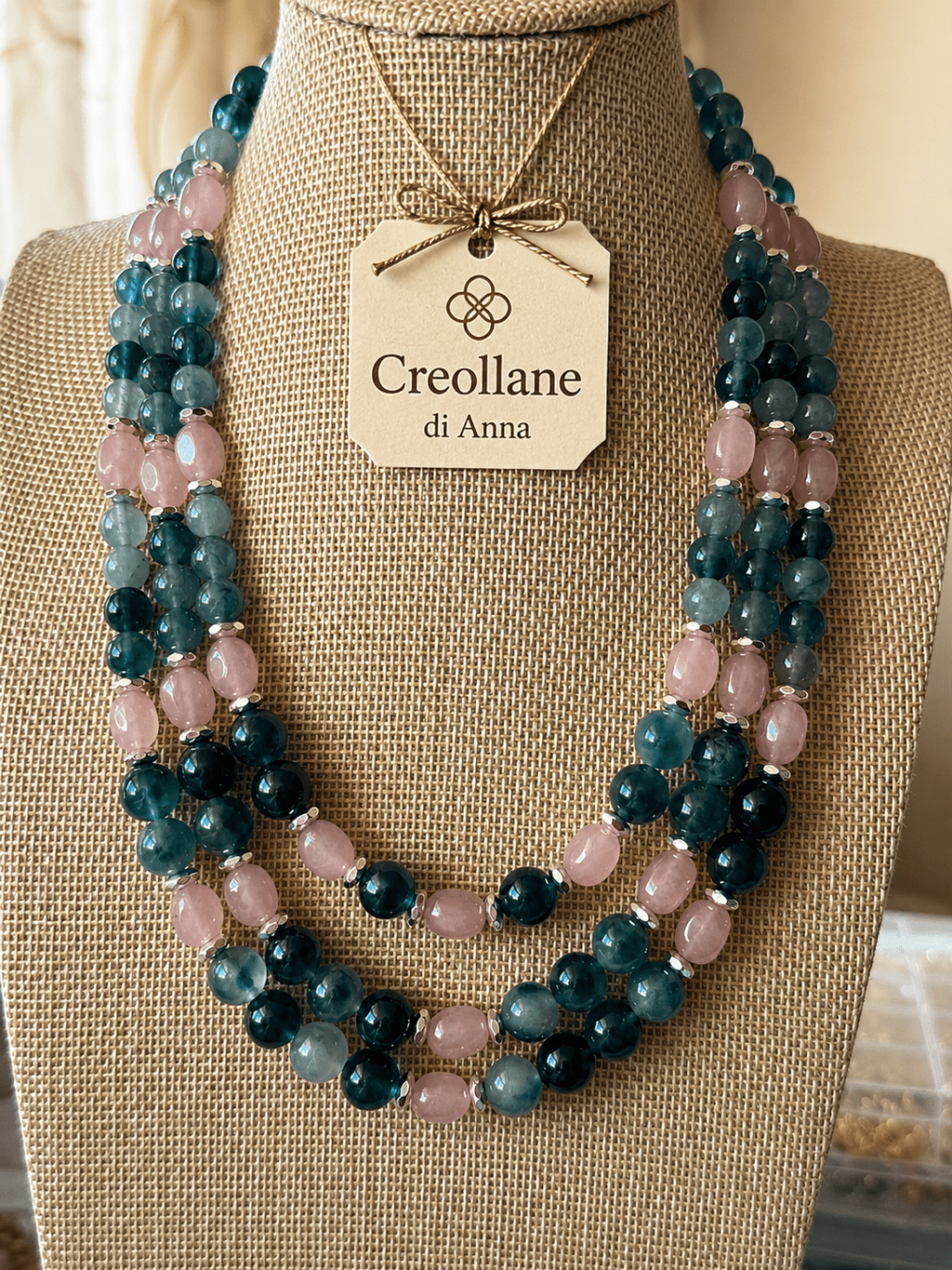 Collane Collana Girocollo Multifilo Pietra Ottanio, Quarzo Rosa e Ematite | Made in Italy - Handmade Made in Italy