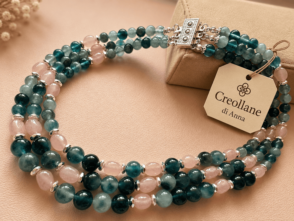 Collane Collana Girocollo Multifilo Pietra Ottanio, Quarzo Rosa e Ematite | Made in Italy - Handmade Made in Italy