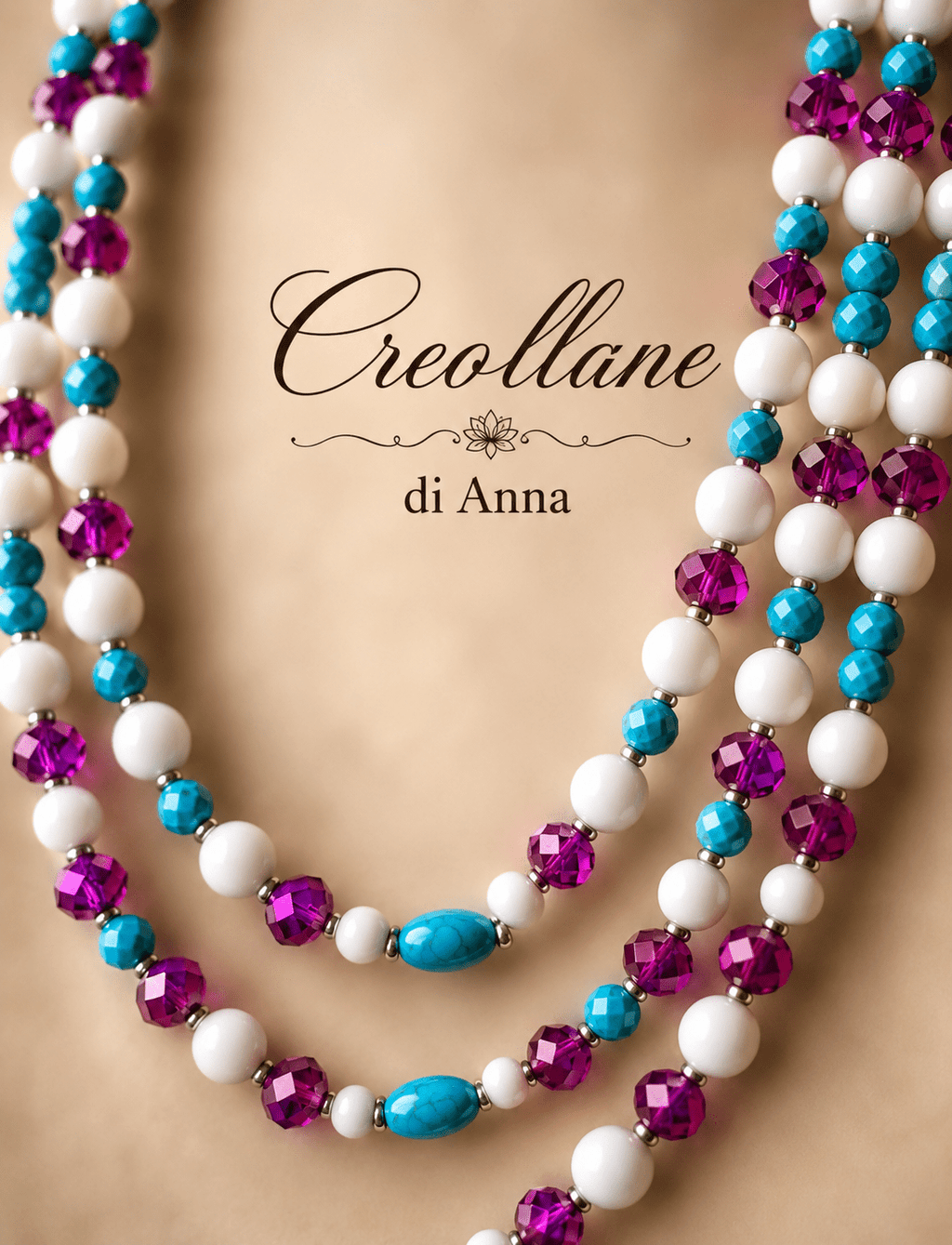 Collane Collana Girocollo Multistrato Artigianale Handmade | Turchinite, Magnesite e Cristalli Fucsia | Made in Italy - Handmade Made in Italy