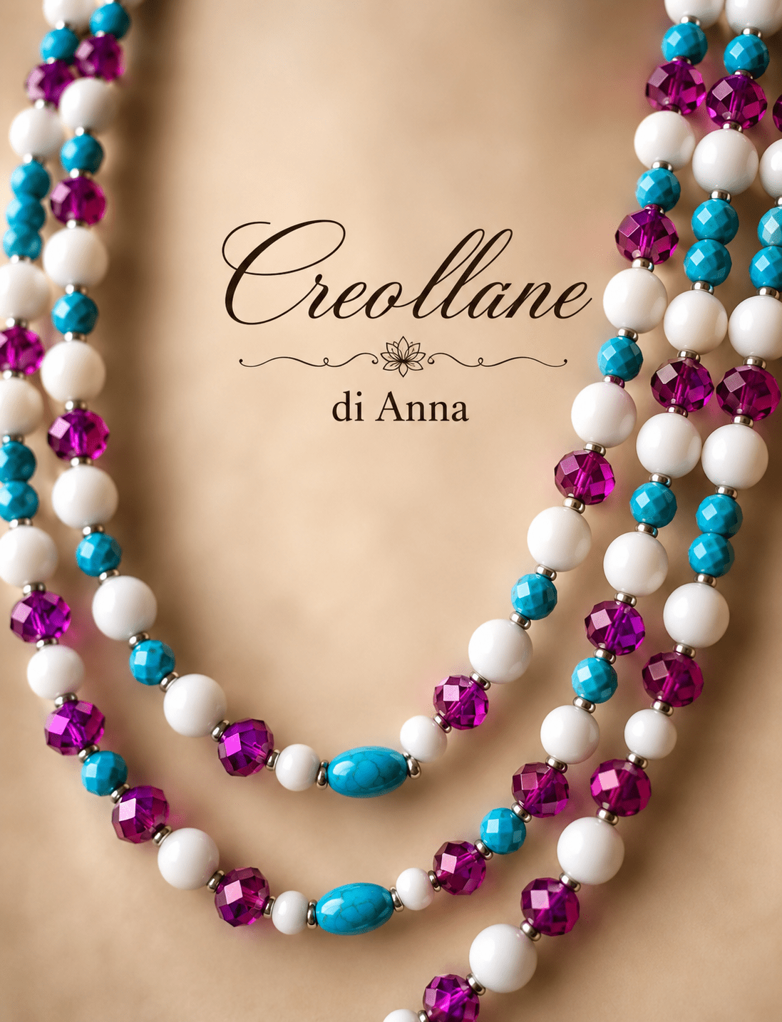 Collane Collana Girocollo Multistrato Artigianale Handmade | Turchinite, Magnesite e Cristalli Fucsia | Made in Italy - Handmade Made in Italy