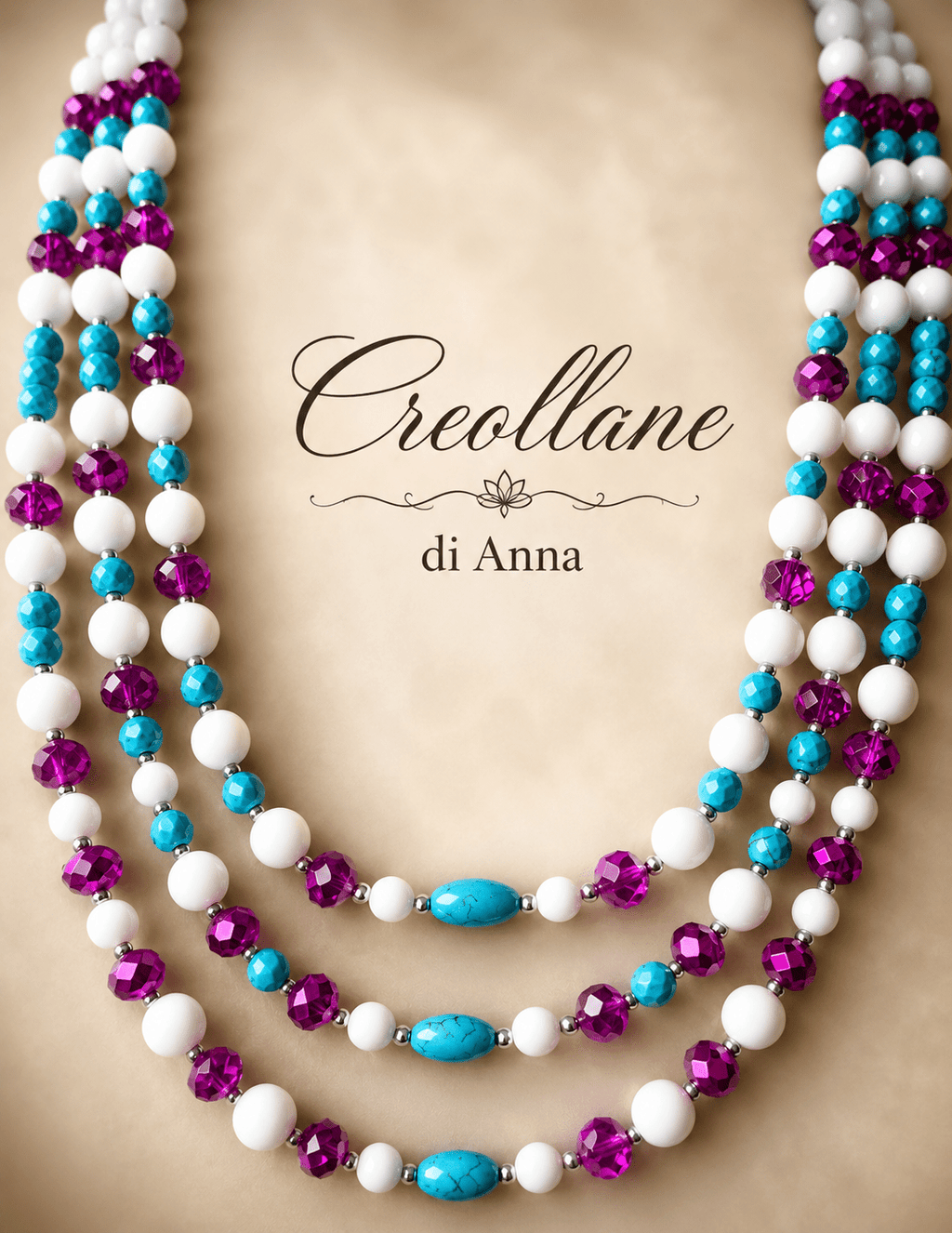 Collane Collana Girocollo Multistrato Artigianale Handmade | Turchinite, Magnesite e Cristalli Fucsia | Made in Italy - Handmade Made in Italy
