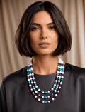 Collane Collana Girocollo Multistrato Artigianale Handmade | Turchinite, Magnesite e Cristalli Fucsia | Made in Italy - Handmade Made in Italy