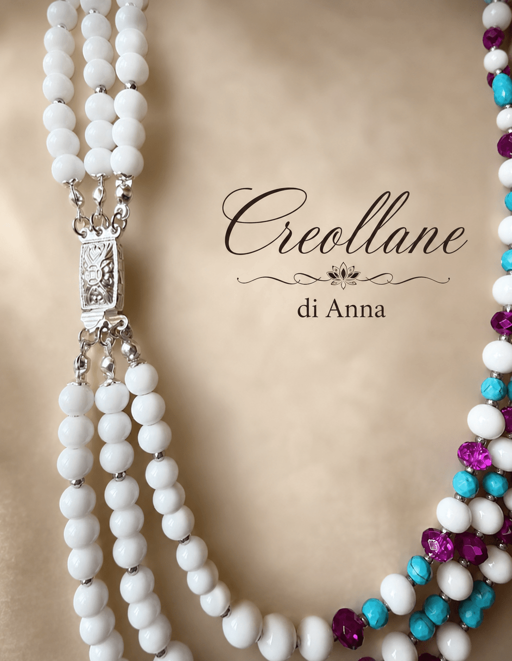 Collane Collana Girocollo Multistrato Artigianale Handmade | Turchinite, Magnesite e Cristalli Fucsia | Made in Italy - Handmade Made in Italy