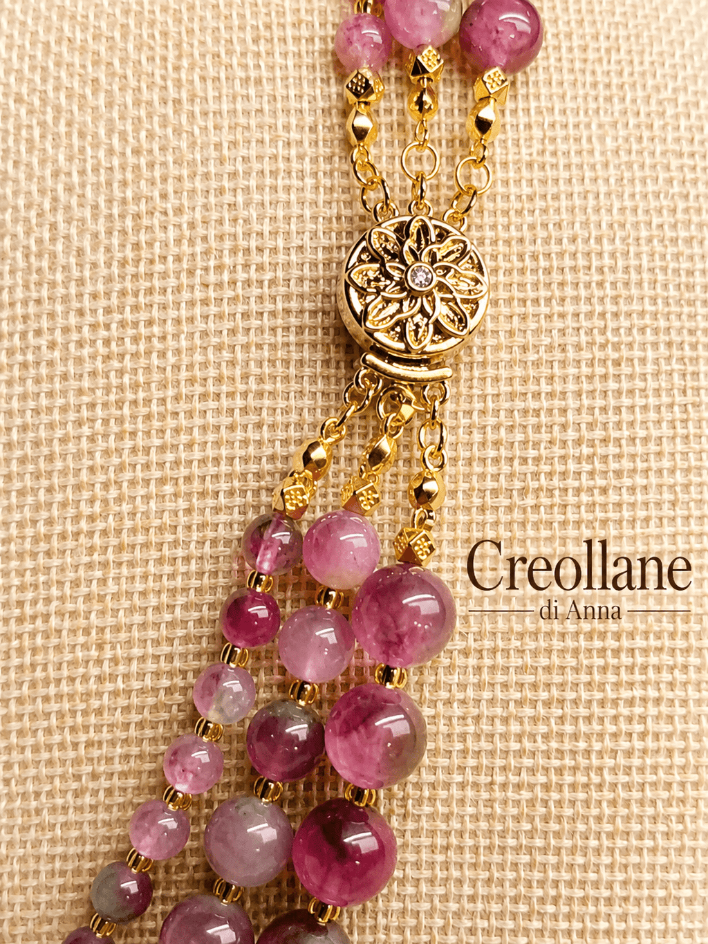 Collane Collana Girocollo Tre Fili Artigianale Handmade | Agata Rosa/Verde, Opale Bianco e Peridoto | Made in Italy - Handmade Made in Italy