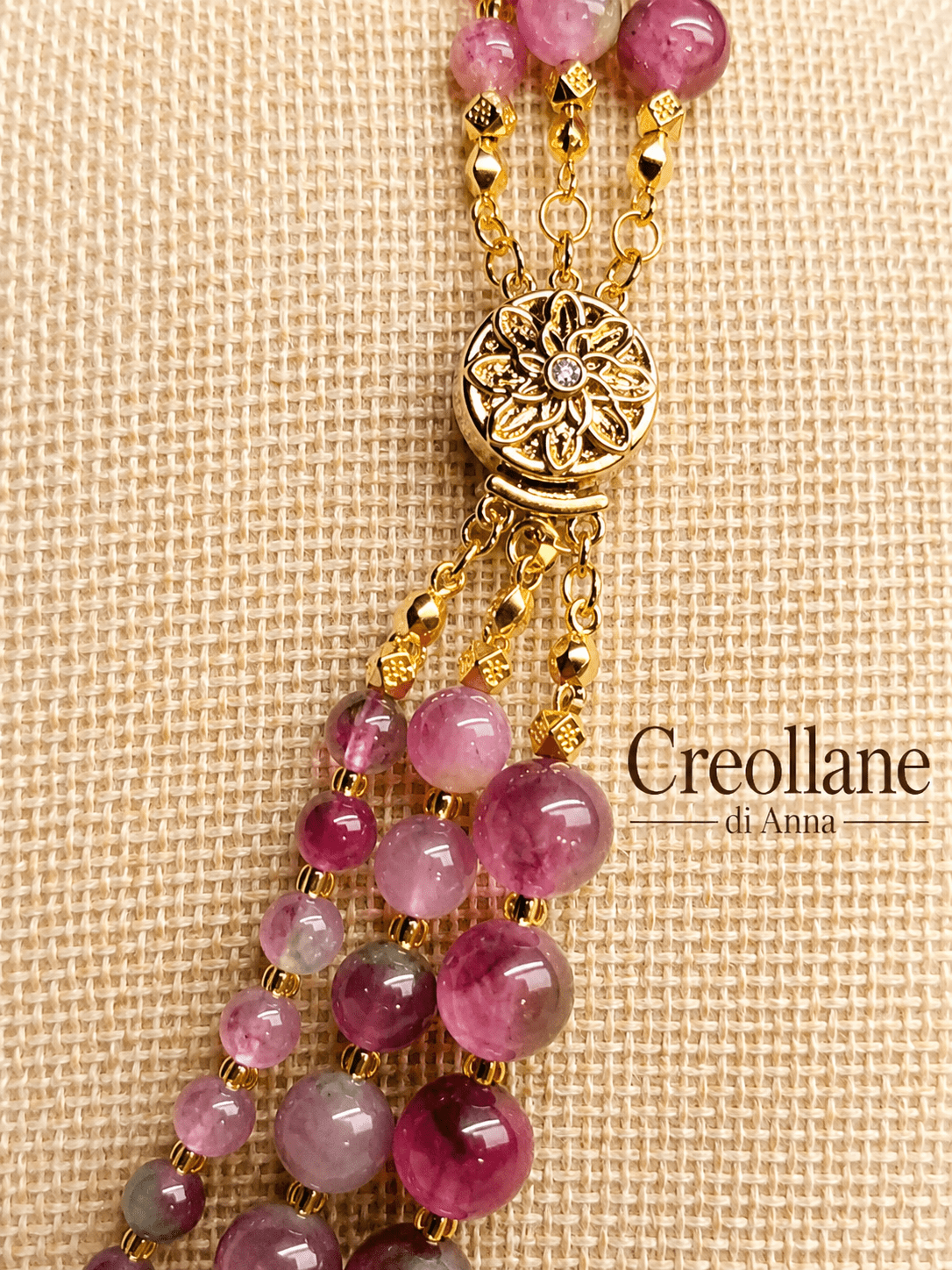 Collane Collana Girocollo Tre Fili Artigianale Handmade | Agata Rosa/Verde, Opale Bianco e Peridoto | Made in Italy - Handmade Made in Italy