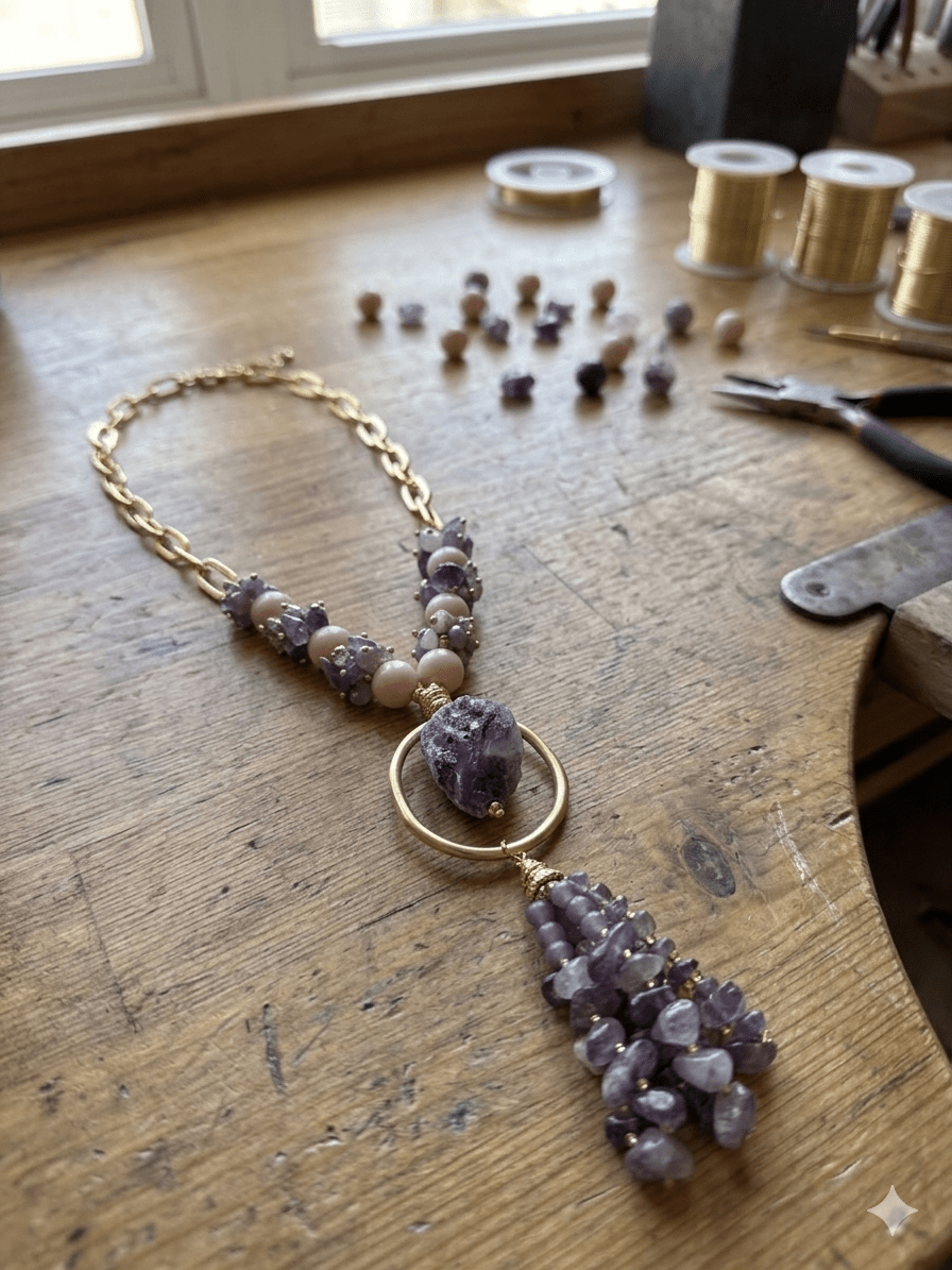 Collane Collana in ametista e opale rosa e cristalli | Handmade Italia - Handmade Made in Italy