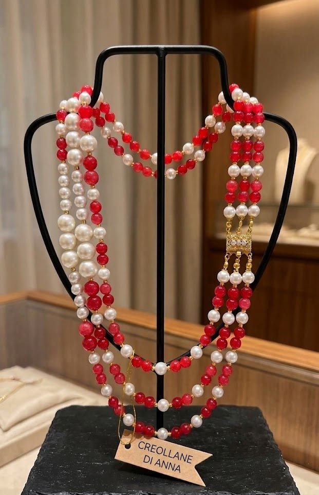 Collane Collana in pietre naturali rodocrosite e perle | Handmade Italia - Handmade Made in Italy
