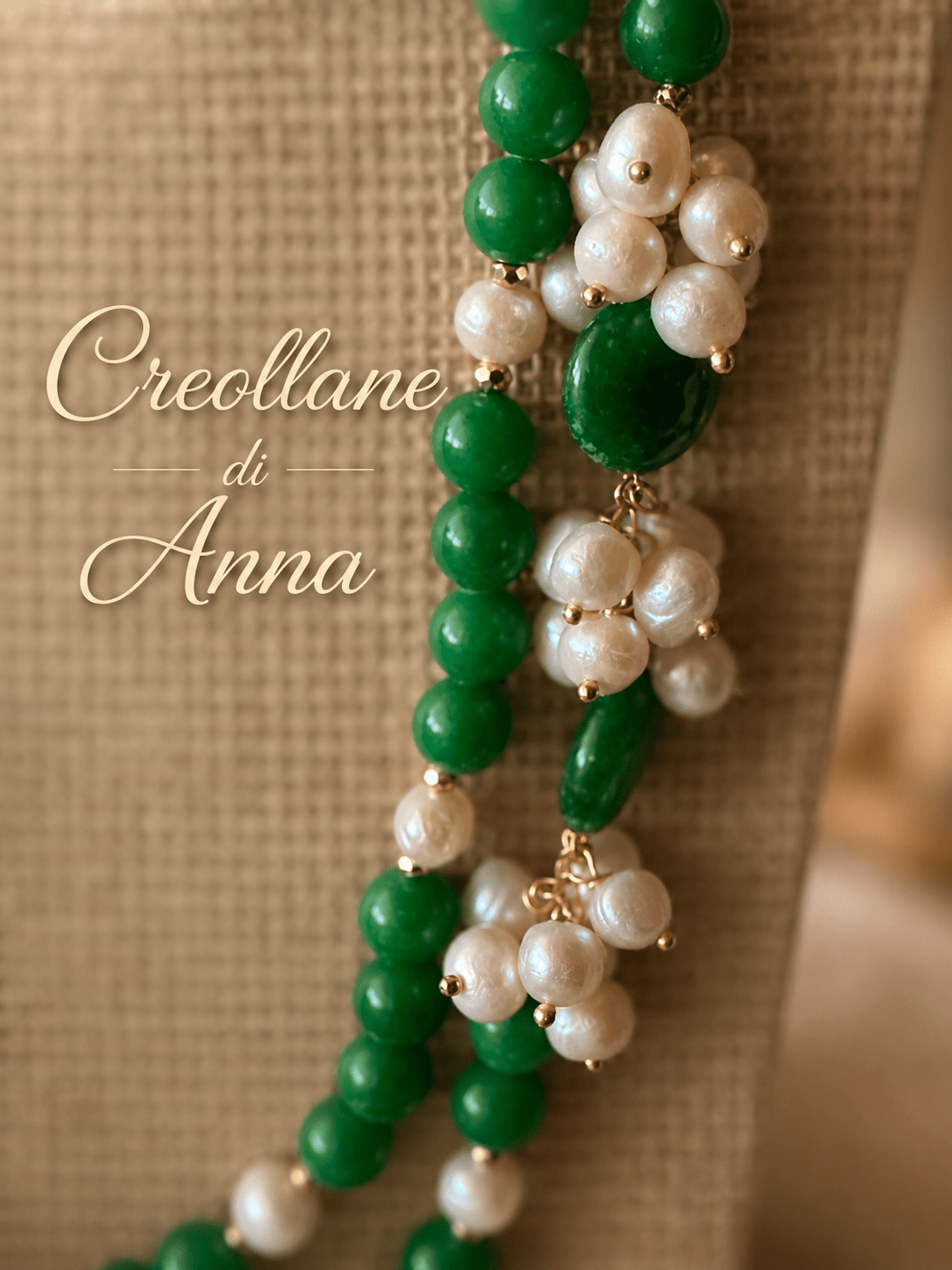Collane Collana Lunga a Due Fili in Giada Naturale e Perle | Verde, Oro | Made in Italy - Handmade Made in Italy