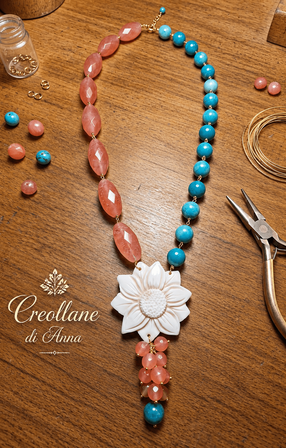 Collane Collana Lunga Artigianale Handmade | Quarzo Ciliegia, Amazzonite, Occhio di Gatto e Cameo su Conchiglia | Made in Italy - Handmade Made in Italy