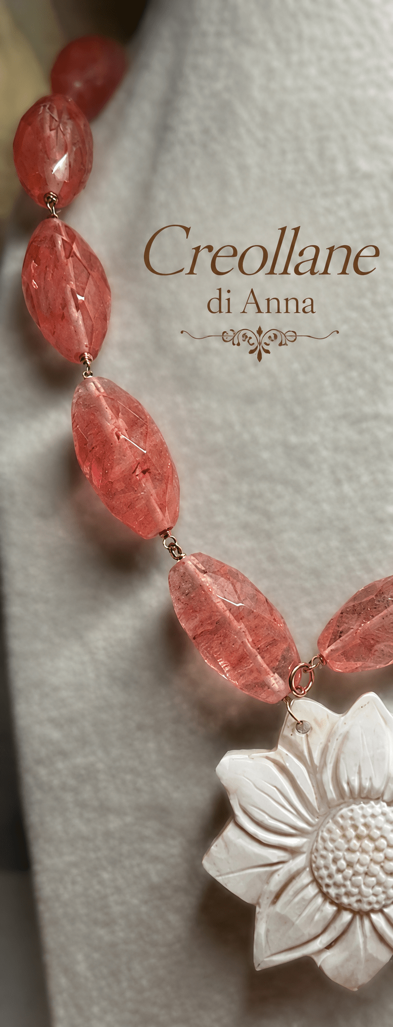 Collane Collana Lunga Artigianale Handmade | Quarzo Ciliegia, Amazzonite, Occhio di Gatto e Cameo su Conchiglia | Made in Italy - Handmade Made in Italy