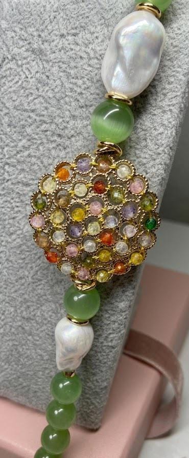 Collane Collana lunga con occhi di gatto ed elemento multicolore | Handmade Italia - Handmade Made in Italy