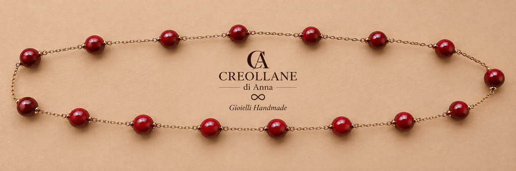Collane Collana Lunga in Catena Maglia Fine con Sfere in Ceramica Rossa | Made in Italy - Handmade Made in Italy