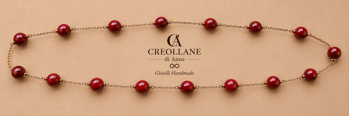 Collane Collana Lunga in Catena Maglia Fine con Sfere in Ceramica Rossa | Made in Italy - Handmade Made in Italy