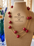 Collane Collana Lunga in Catena Maglia Fine con Sfere in Ceramica Rossa | Made in Italy - Handmade Made in Italy