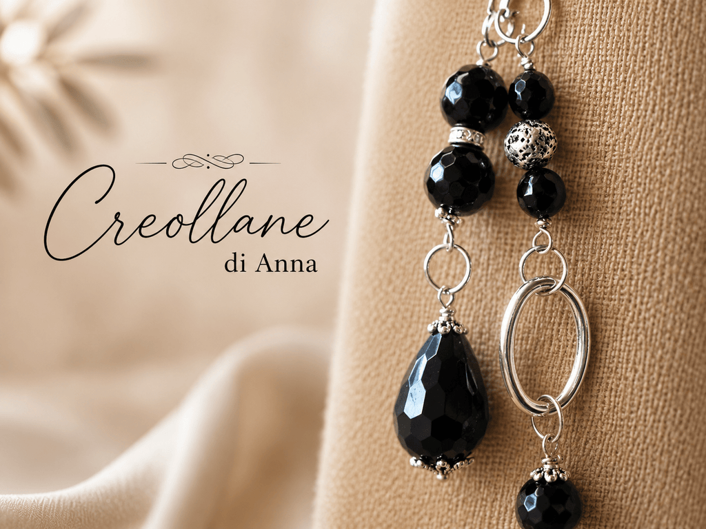 Collane Collana Lunga Onice Nero e Pietra Lavica Silver con Cristalli | Made in Italy - Handmade Made in Italy