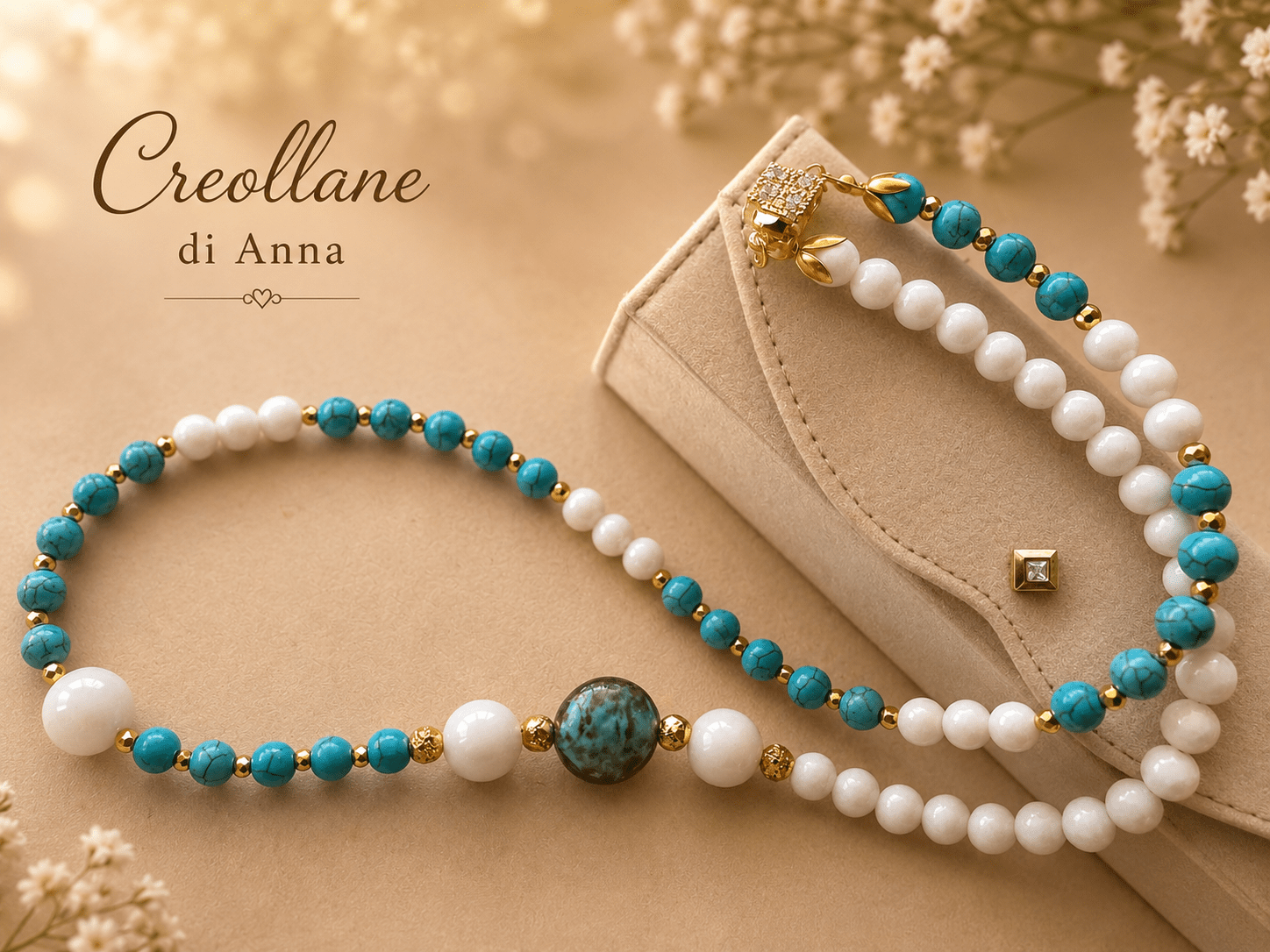 Collane Collana Lunga Pietre Naturali – Agata Bianca, Ematite e Turchinite | Made in Italy - Handmade Made in Italy