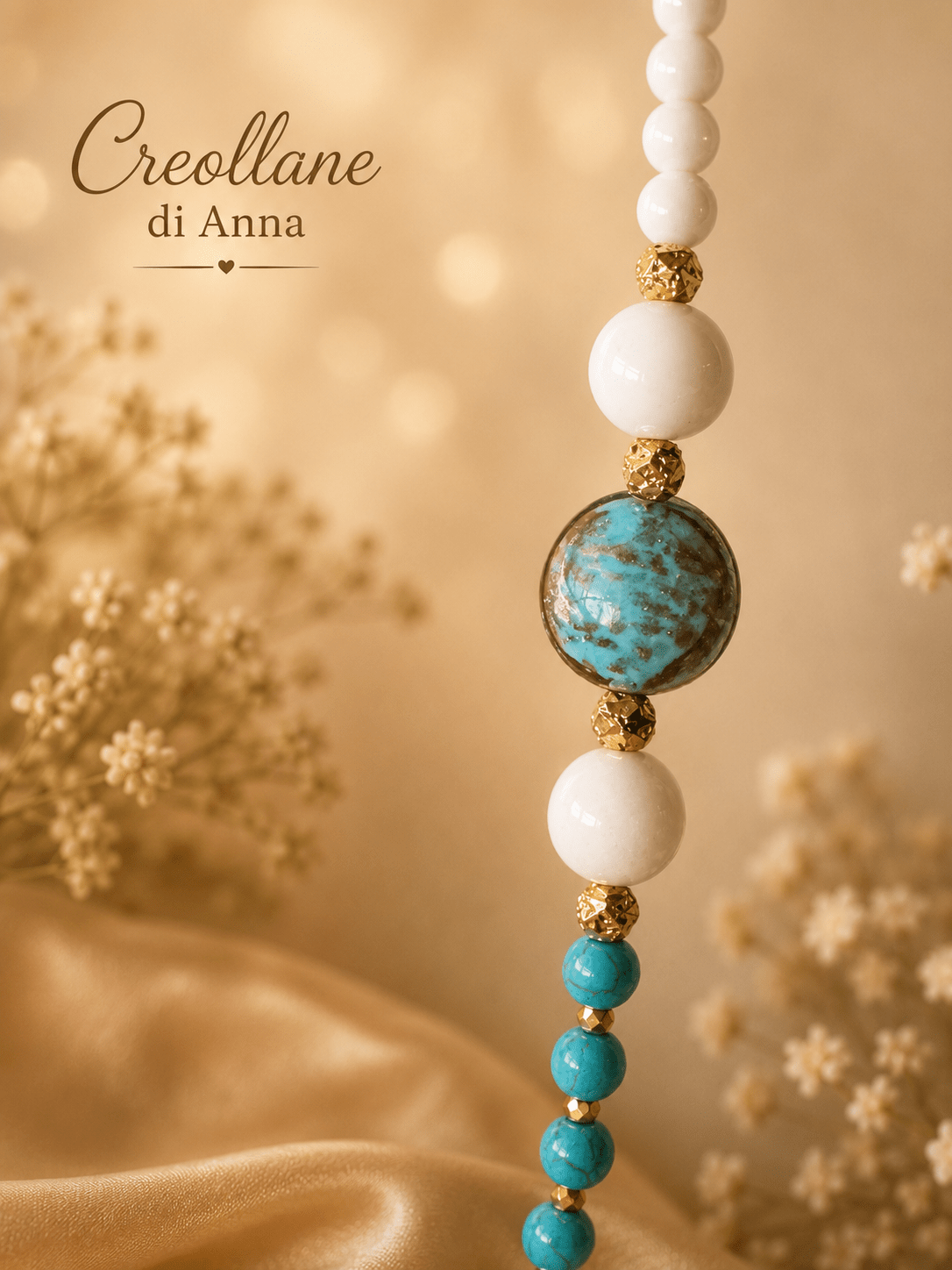 Collane Collana Lunga Pietre Naturali – Agata Bianca, Ematite e Turchinite | Made in Italy - Handmade Made in Italy