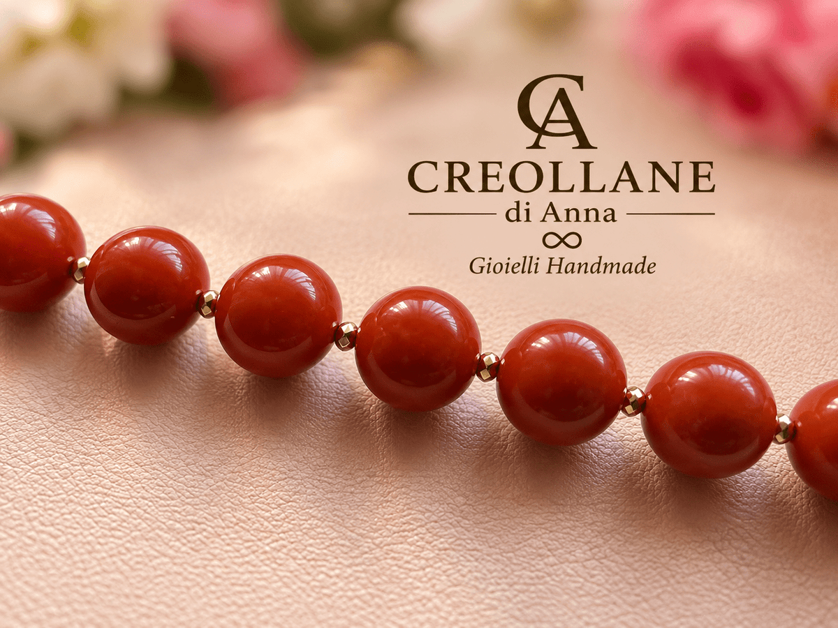 Collane Collana Monofilo Pasta di Corallo Sardegna, Perle e Cameo Fiore | Made in Italy - Handmade Made in Italy