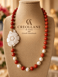 Collane Collana Monofilo Pasta di Corallo Sardegna, Perle e Cameo Fiore | Made in Italy - Handmade Made in Italy